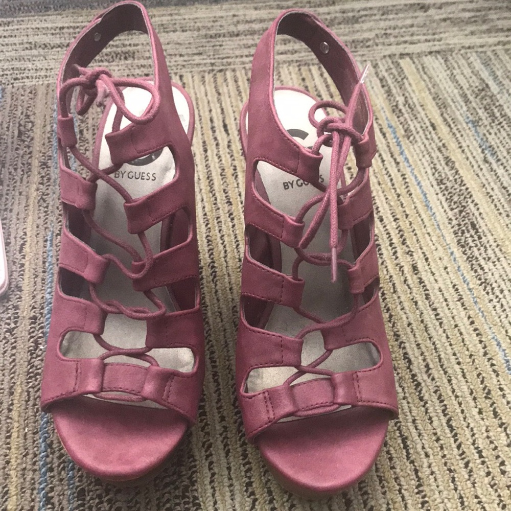 Purple lace up wedges